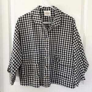 The Lullaby Club Gingham Lounge Button Front Top Black White XS